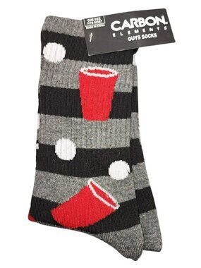 NWT Carbon Elements Beer Pong Socks OSFM Striped Grey Black Men's Women's Unisex
